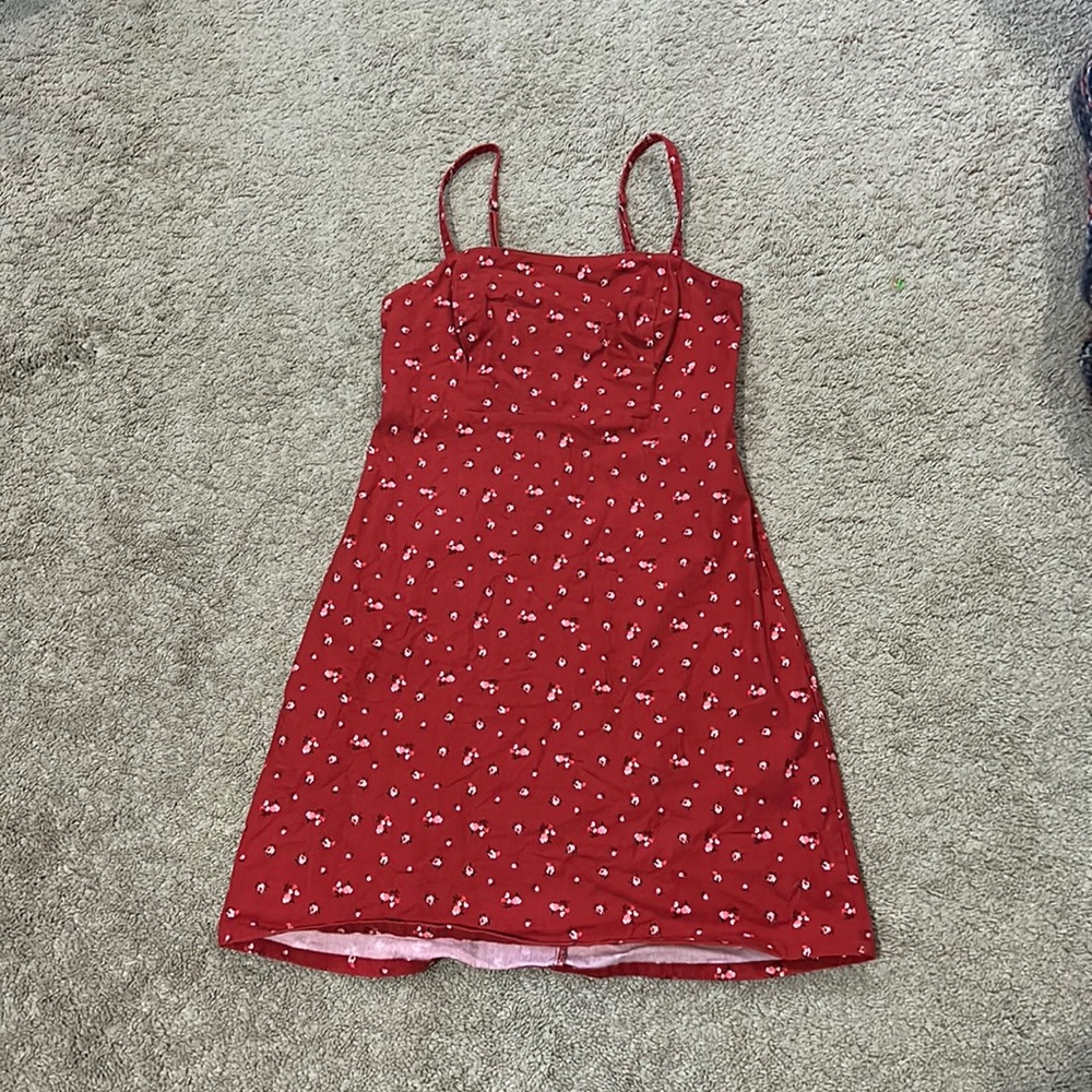 Red flowery mini dress